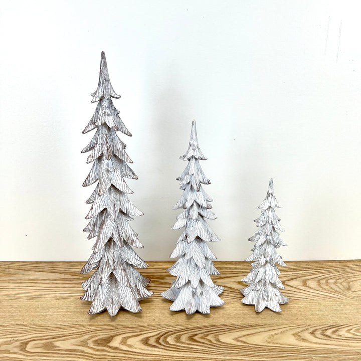 White Resin Holiday Trees - Set of 3