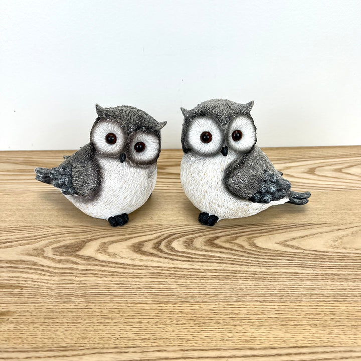 Snowy Resin Owls - Set of 2