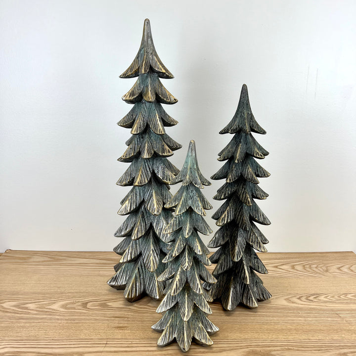 Frosted Green Resin Trees - Set of 3