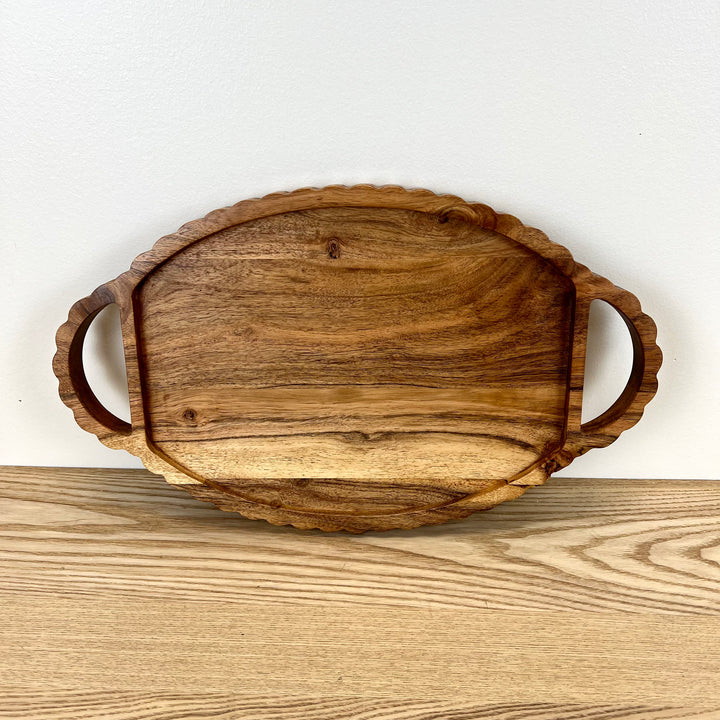 Scalloped Acacia Wood Oval Tray