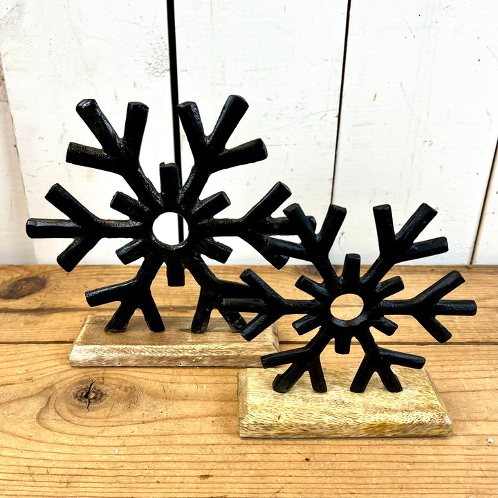 Metal Snowflakes on Mango Wood Base