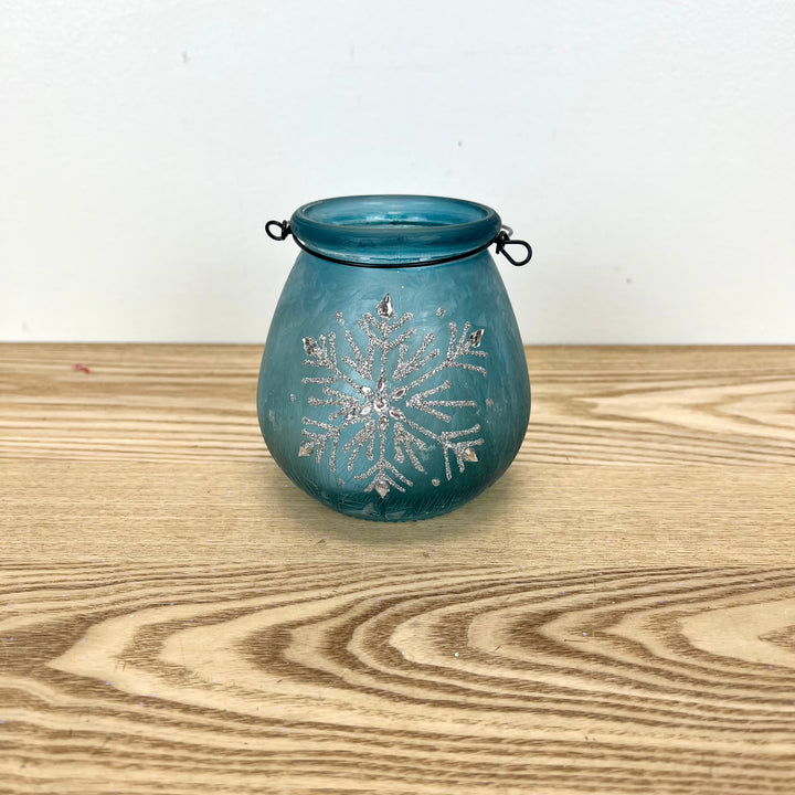 Glass Holiday Snowflake Luminaries, two colors available