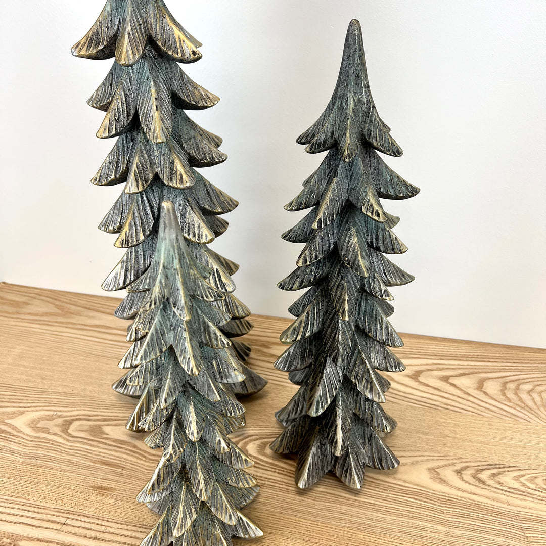 Frosted Green Resin Trees - Set of 3