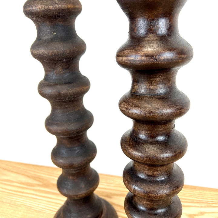 Set of 2 Wood Taper Candle Holders