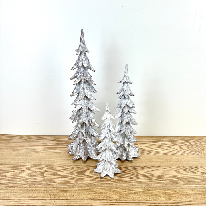 White Resin Holiday Trees - Set of 3