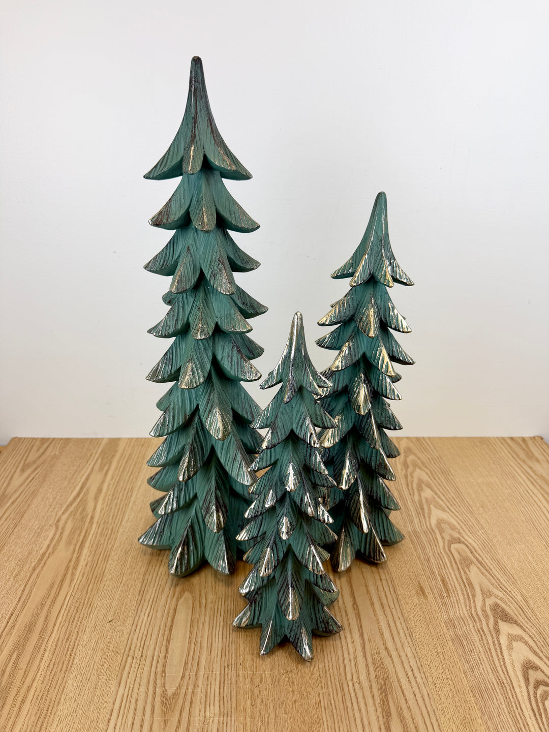 Green Resin Trees with Gold Accent Large - Set of 3