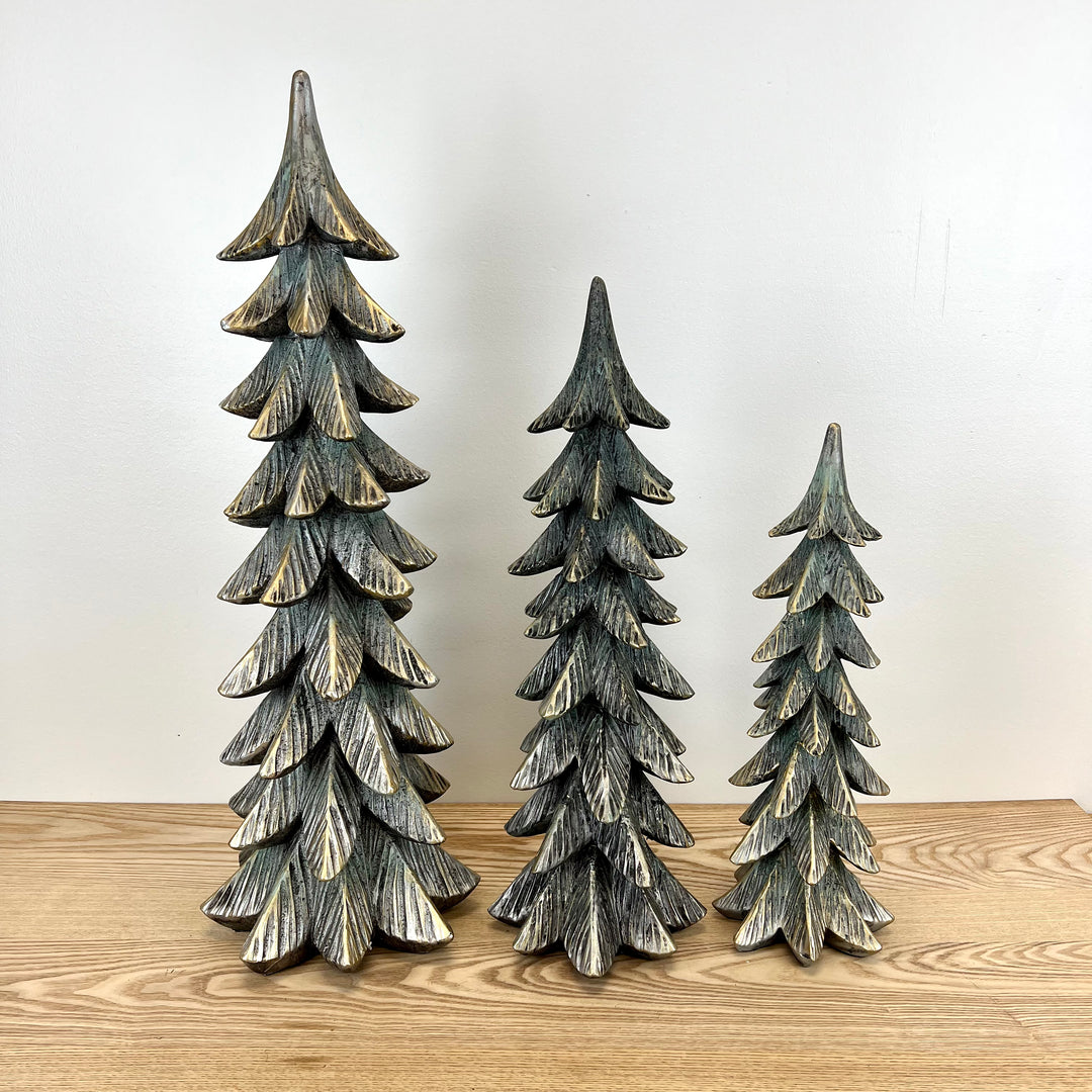 Frosted Green Resin Trees - Set of 3