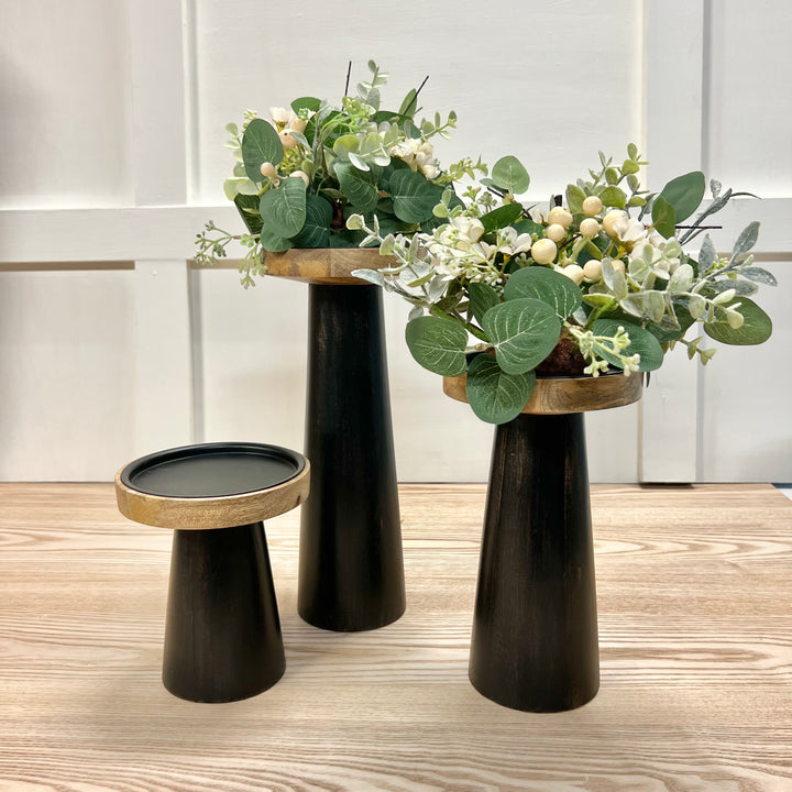 Black Wooden Candlesticks - Set of 3