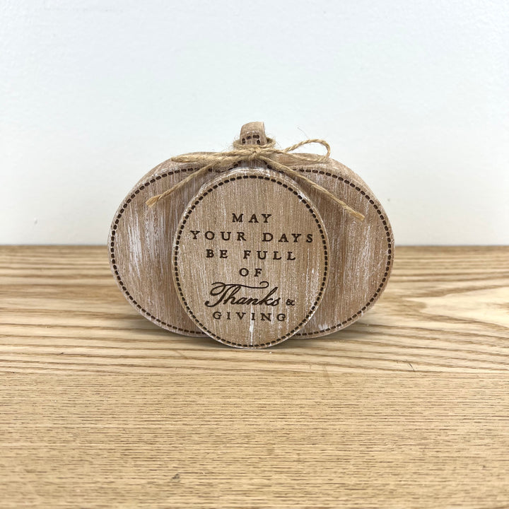 Wooden Pumpkin with Saying - double sided