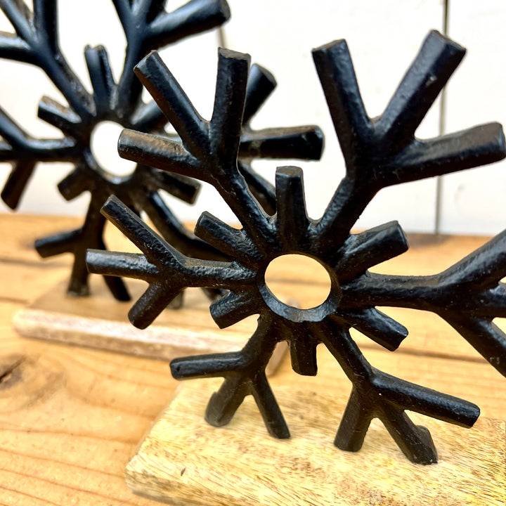 Metal Snowflakes on Mango Wood Base