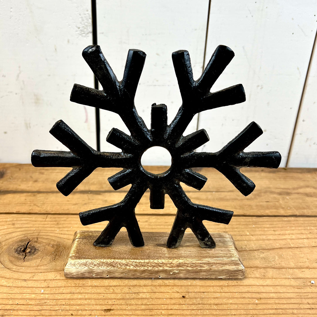 Metal Snowflakes on Mango Wood Base