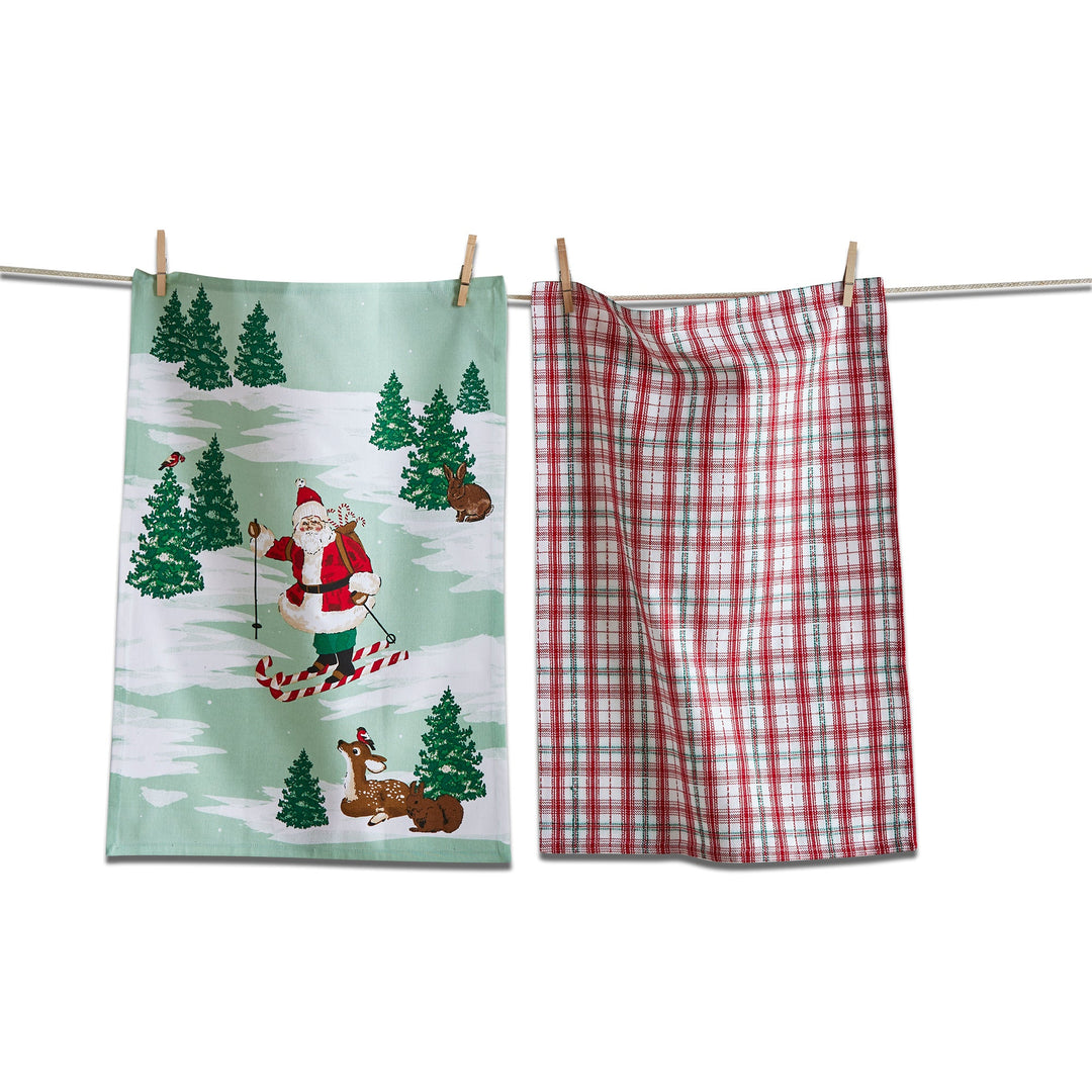 Skiing Santa Dishtowel - Set of 2