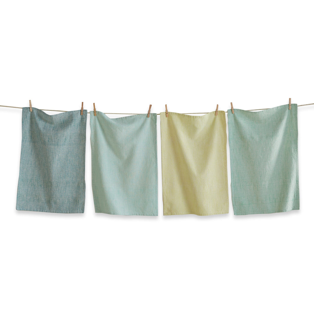 Sage Green and Yellow Dishtowel, Set of 4
