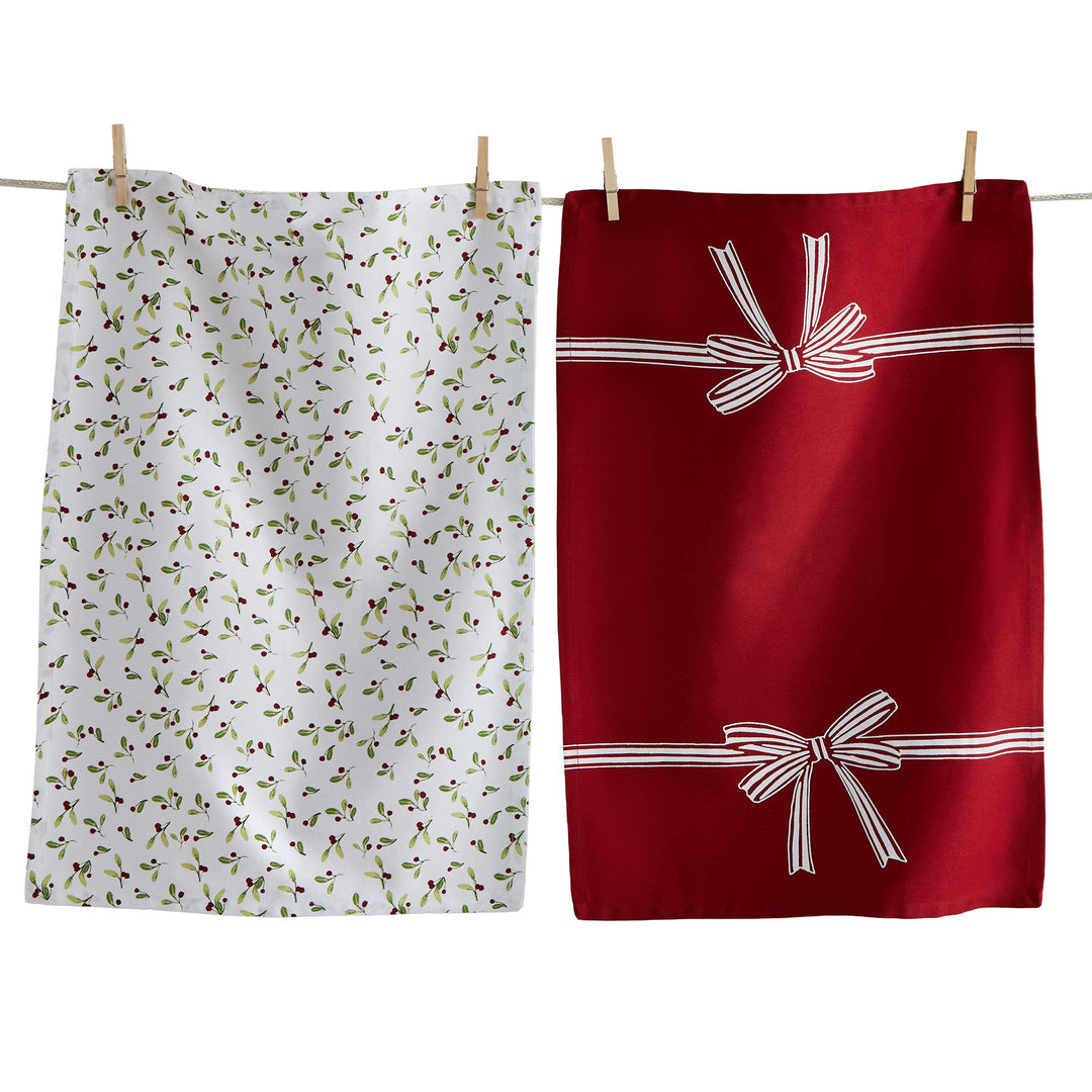 Winter Berries And Bow Dishtowel - Set Of 2