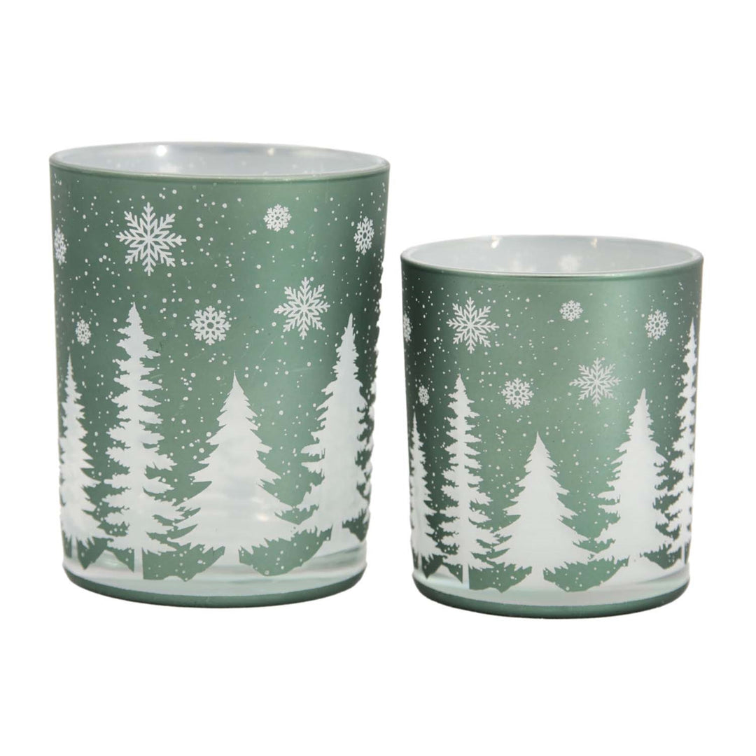 Green Forest Glass Candle Holders, Set of 2