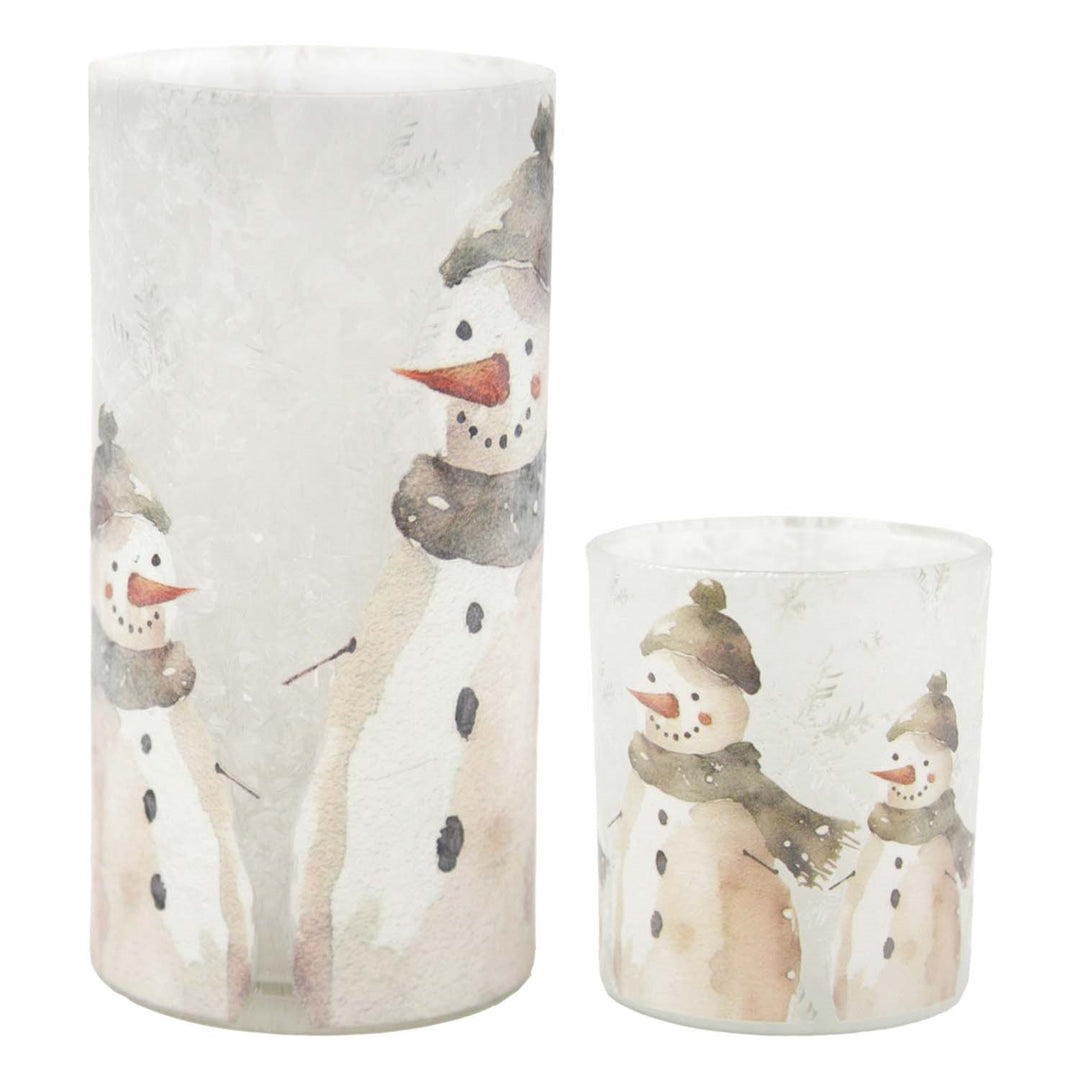 Snowman Glass Candle Holders, Set of 2