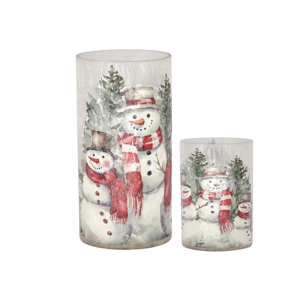 Snowman Family Glass Candle Holders, Set of 2