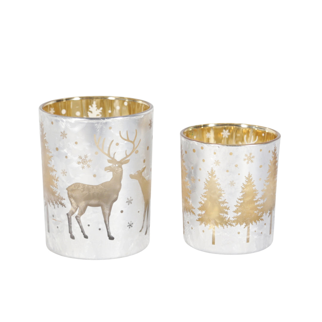 Golden Deer Glass Candle Holders, Set of 2