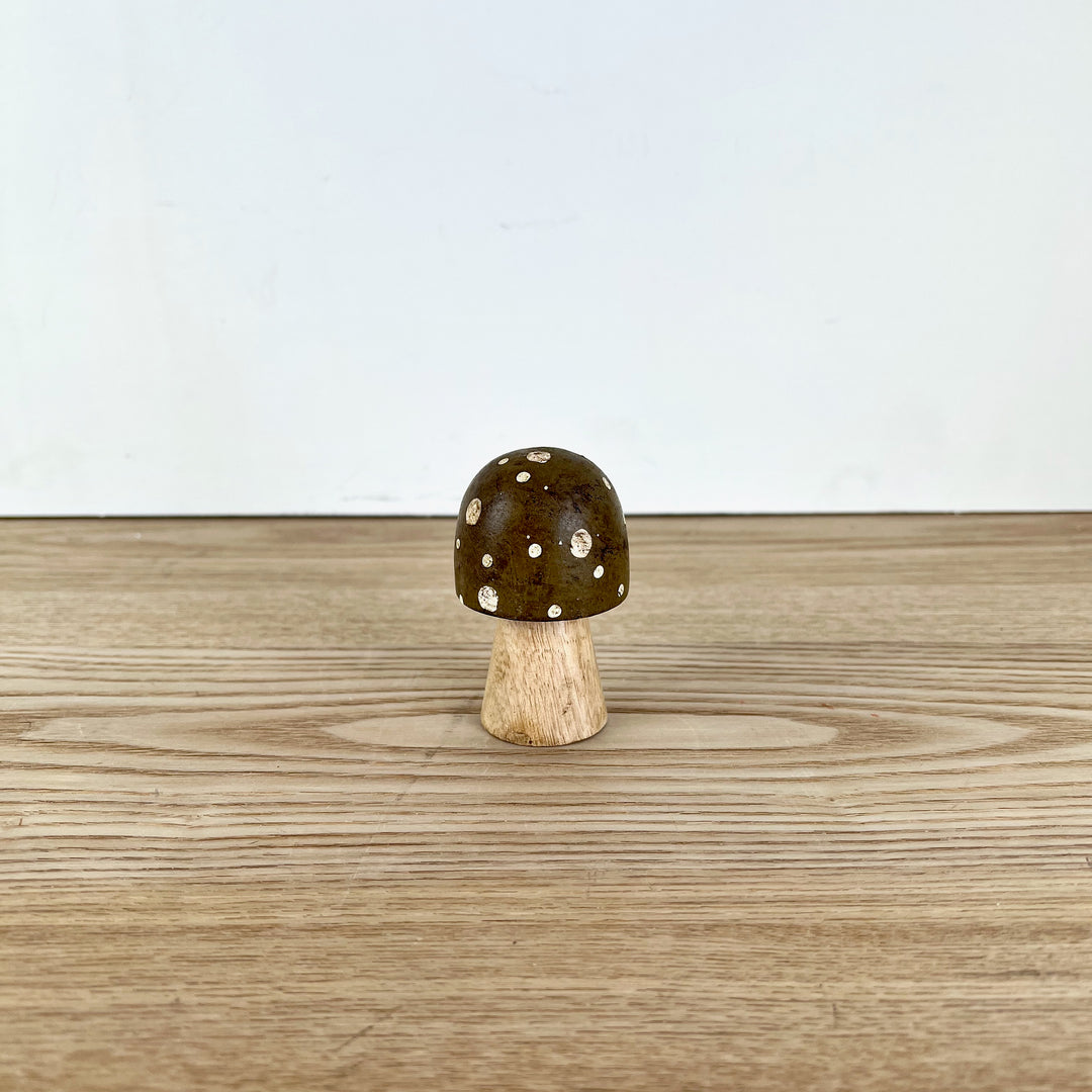 Brown Polka Dot Wooden Mushrooms, 4 sizes available