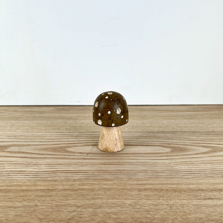 Brown Polka Dot Wooden Mushrooms, 4 sizes available