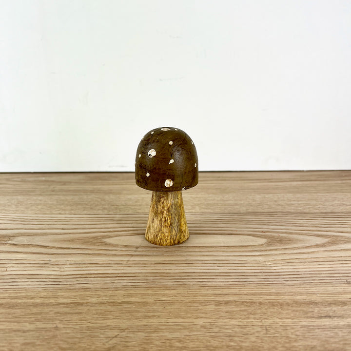Brown Polka Dot Wooden Mushrooms, 4 sizes available