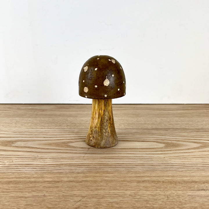 Brown Polka Dot Wooden Mushrooms, 4 sizes available