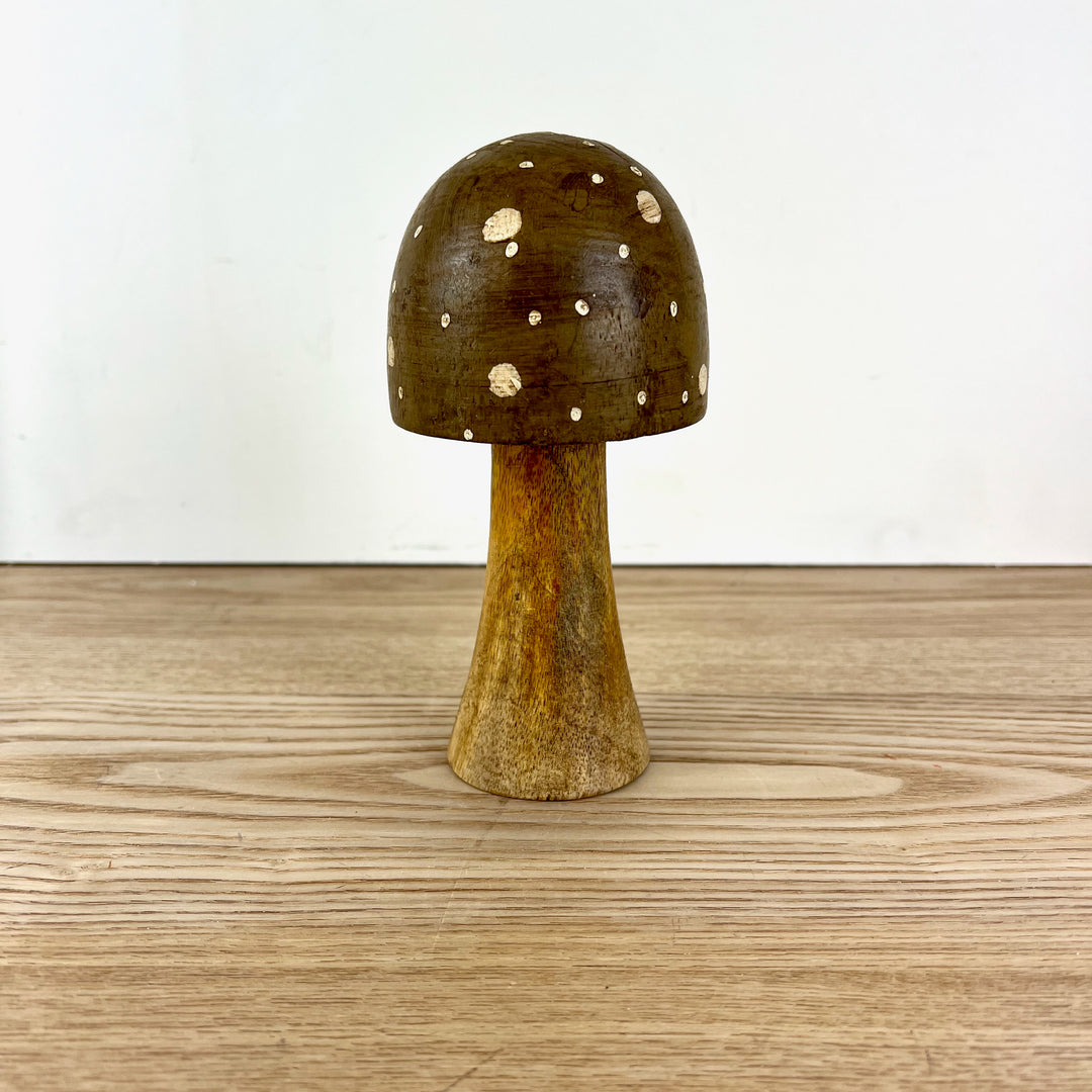 Brown Polka Dot Wooden Mushrooms, 4 sizes available