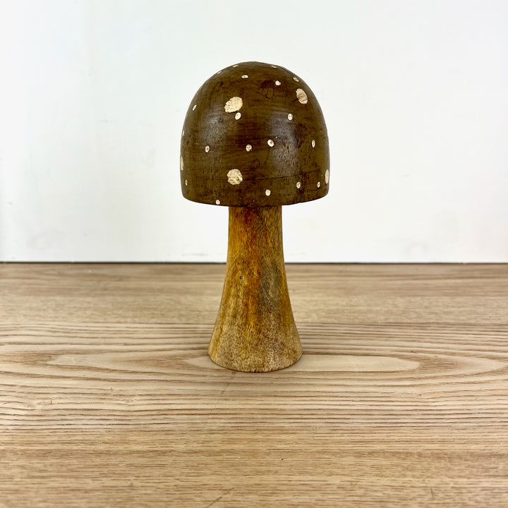 Brown Polka Dot Wooden Mushrooms, 4 sizes available