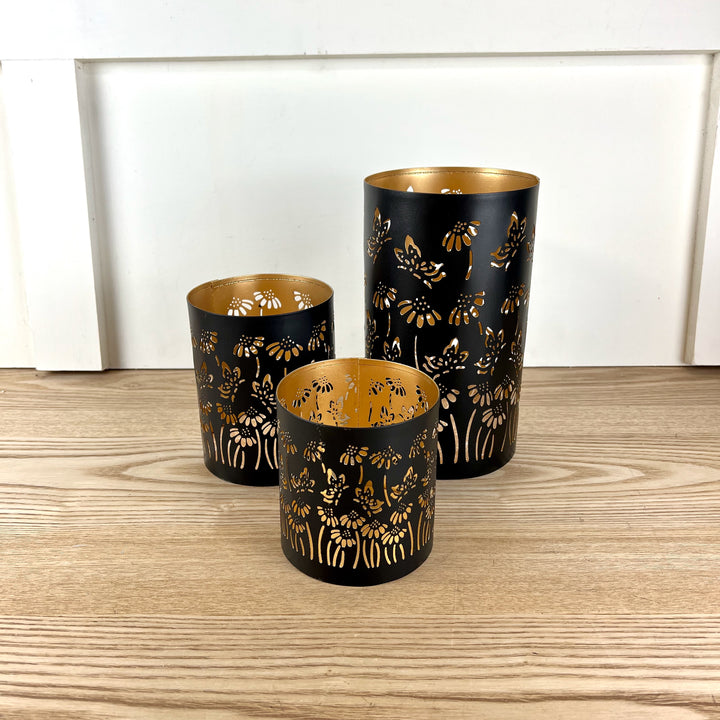 Metal Candle Holders with Flower Design, 3 Sizes