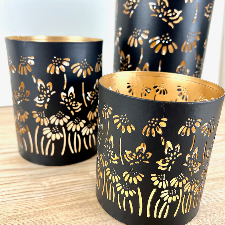 Metal Candle Holders with Flower Design, 3 Sizes
