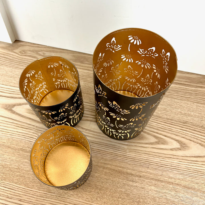 Metal Candle Holders with Flower Design, 3 Sizes