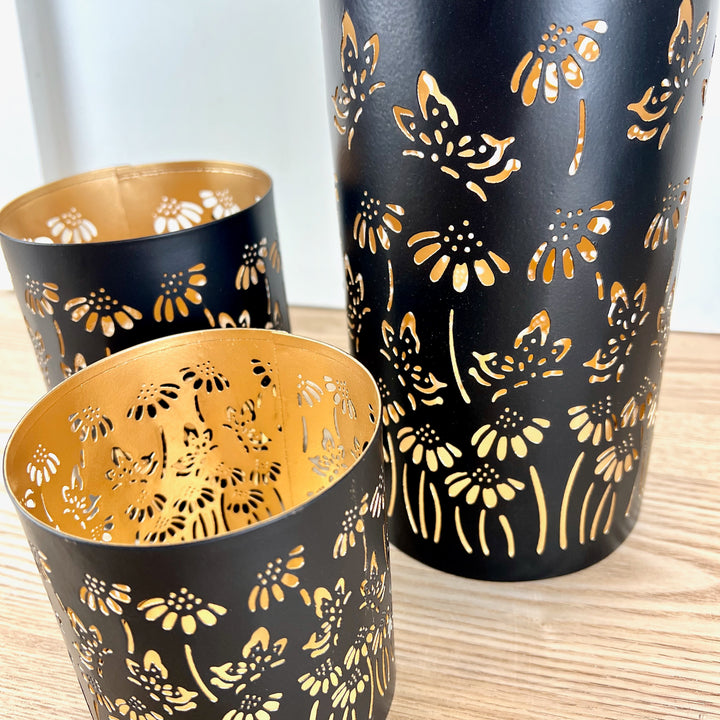 Metal Candle Holders with Flower Design, 3 Sizes