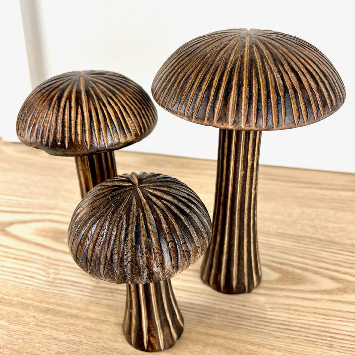 Carved Wooden Mushrooms, 3 sizes available