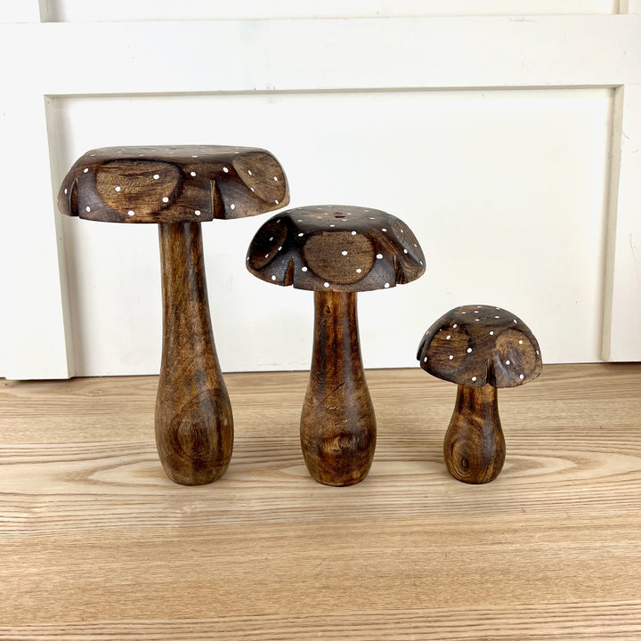 Wooden Mushrooms with Polka Dots, 3 sizes