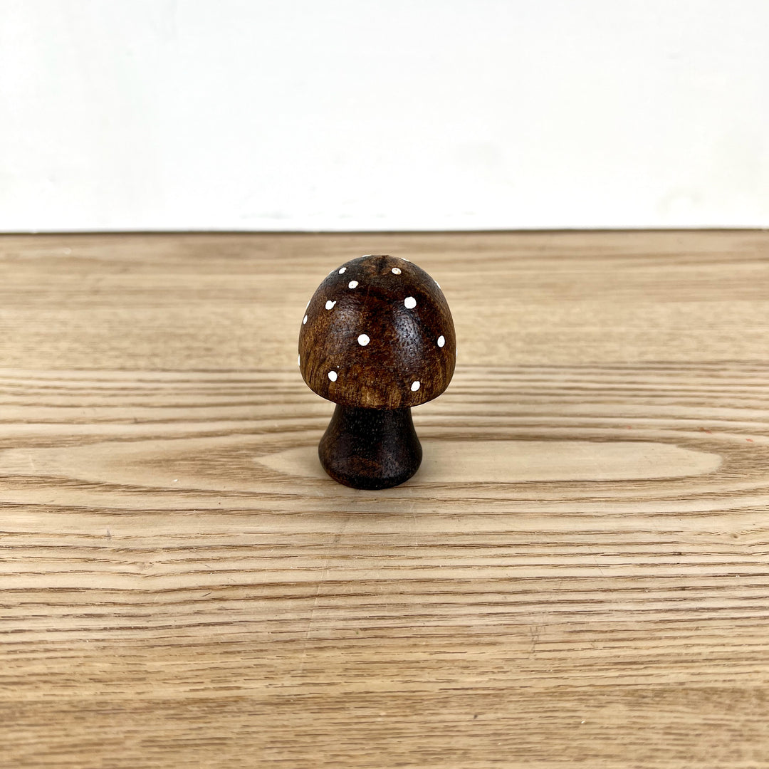 Brown Polka Dot Wooden Mushrooms, 3 sizes available