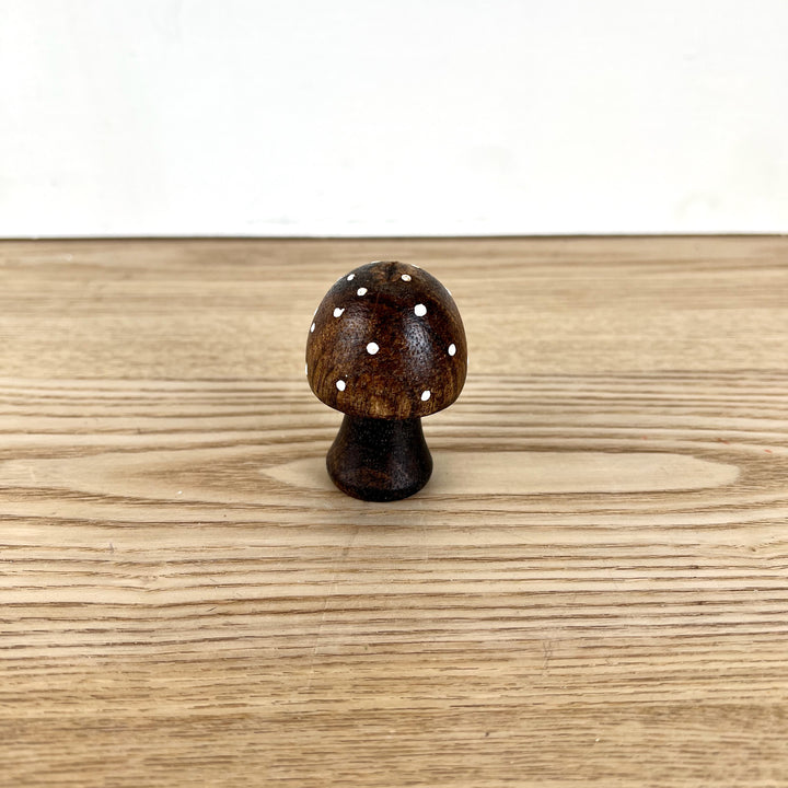 Brown Polka Dot Wooden Mushrooms, 3 sizes available