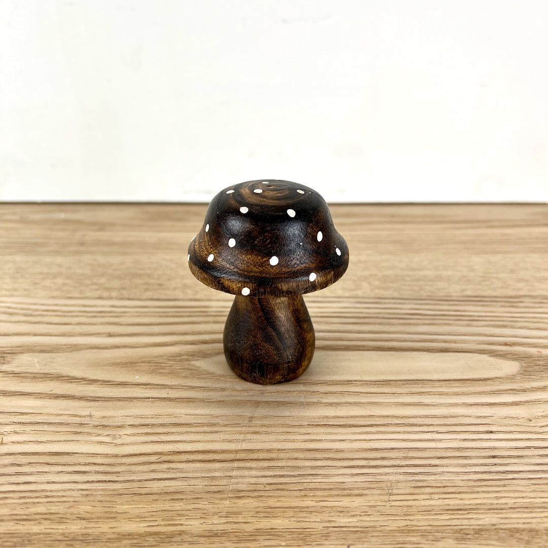 Brown Polka Dot Wooden Mushrooms, 3 sizes available