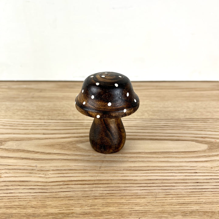 Brown Polka Dot Wooden Mushrooms, 3 sizes available