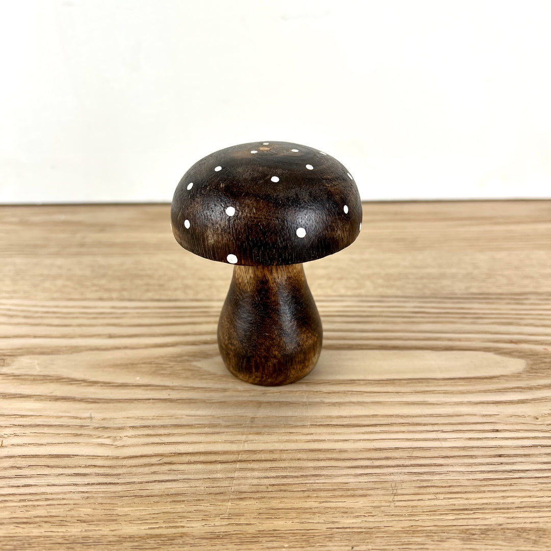 Brown Polka Dot Wooden Mushrooms, 3 sizes available