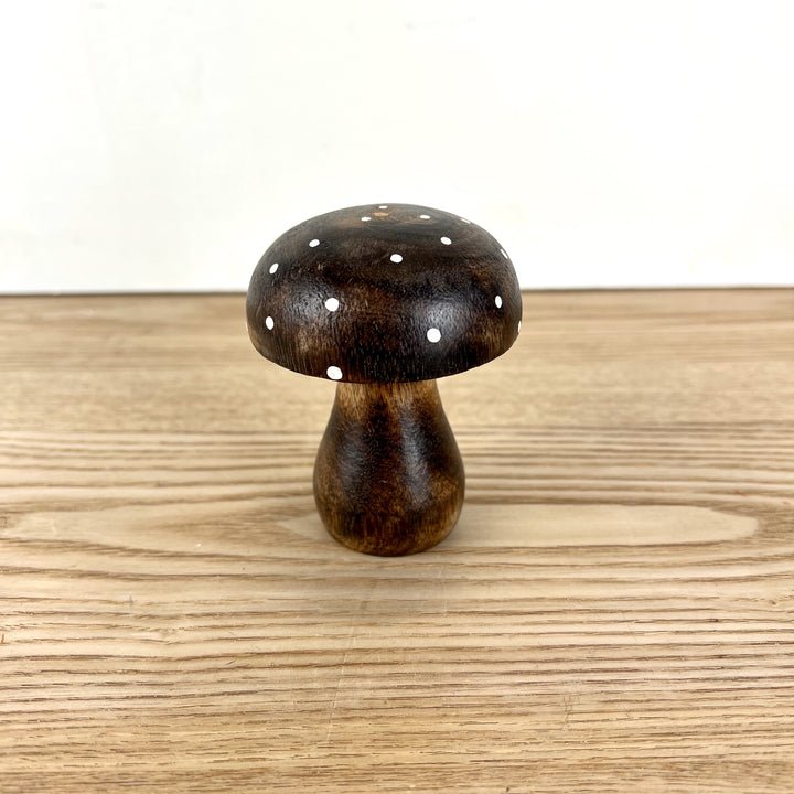 Brown Polka Dot Wooden Mushrooms, 3 sizes available