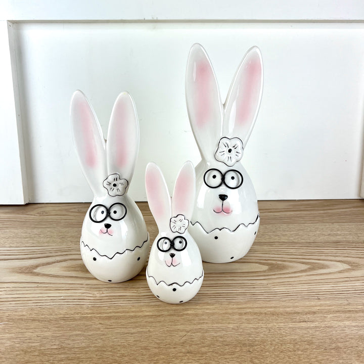 Ceramic Bunnies w/ Glasses, Three Sizes