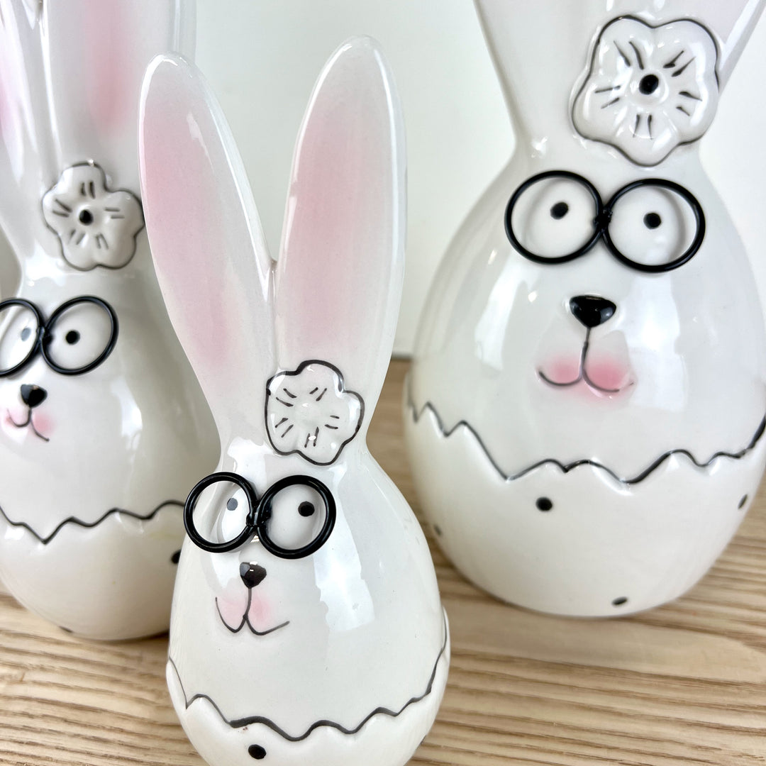 Ceramic Bunnies w/ Glasses, Three Sizes
