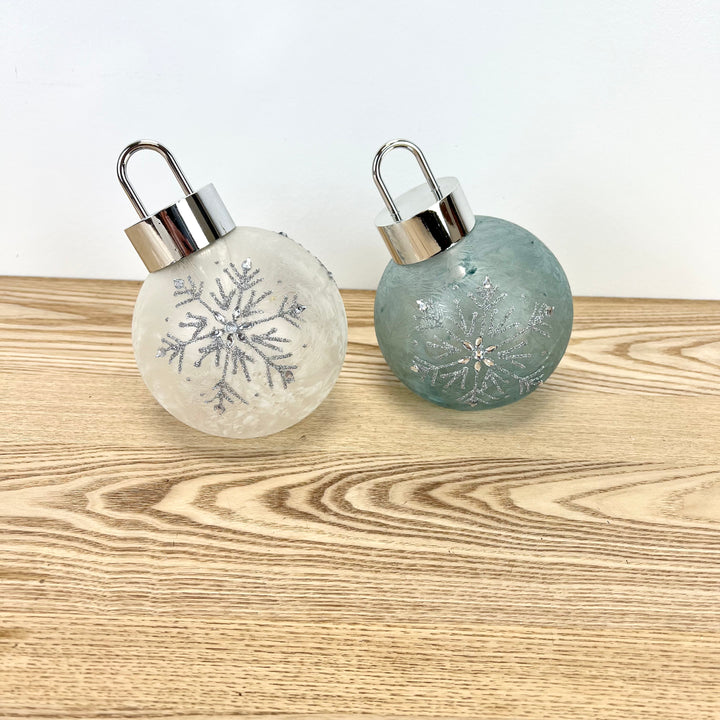 Lighted Snowflake Design Glass Ornament - 2 Colors