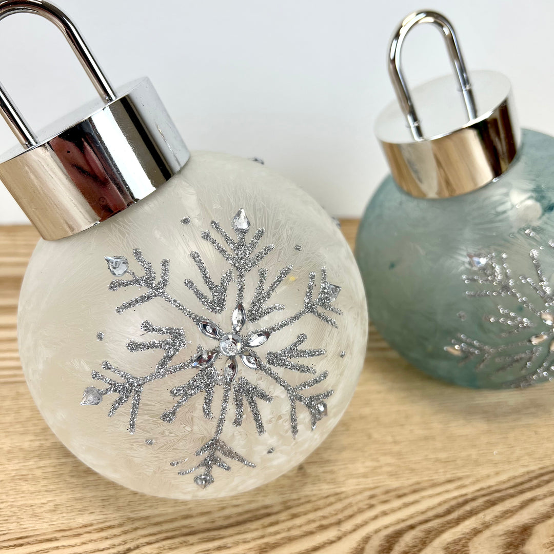Lighted Snowflake Design Glass Ornament - 2 Colors