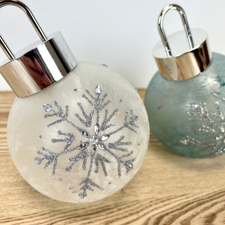 Lighted Snowflake Design Glass Ornament - 2 Colors