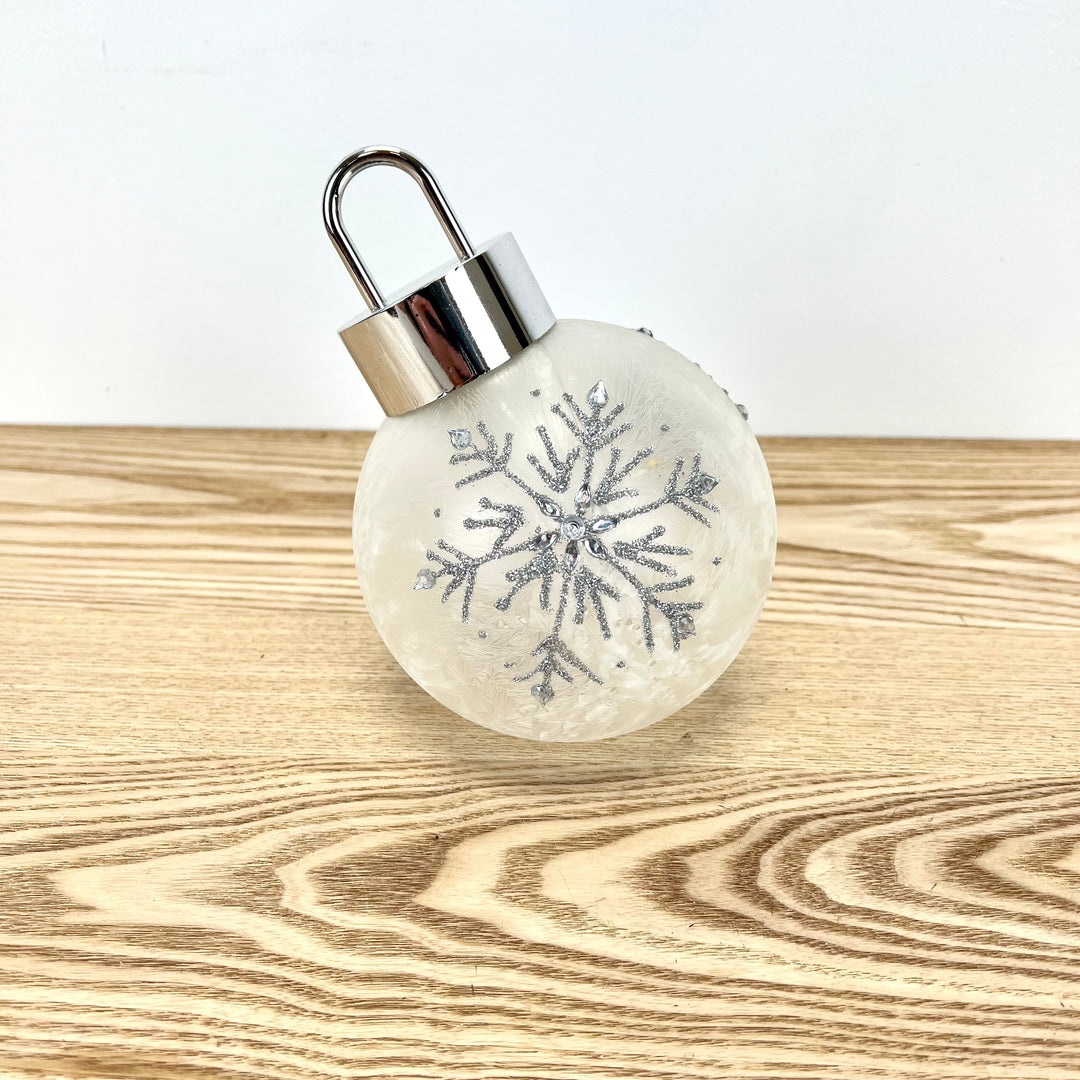 Lighted Snowflake Design Glass Ornament - 2 Colors