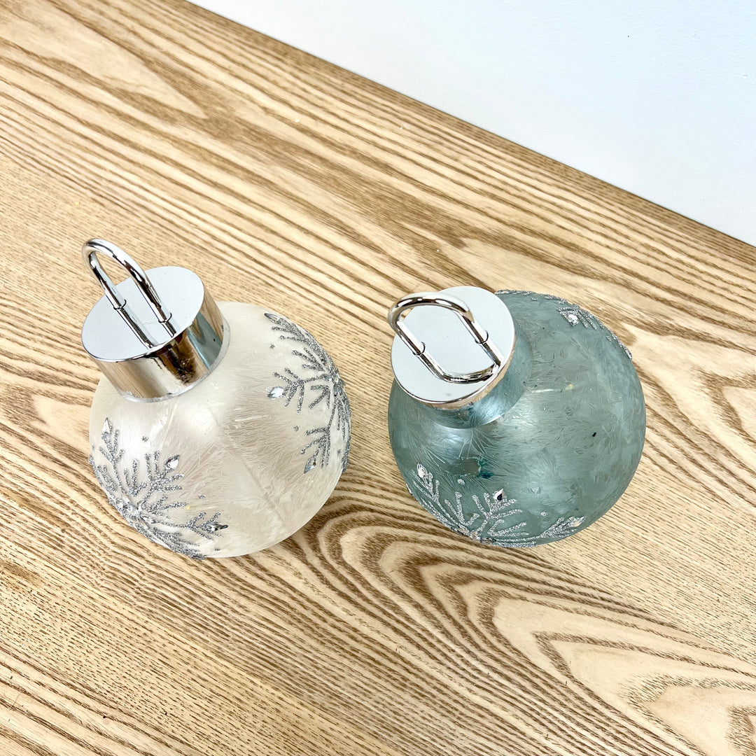 Lighted Snowflake Design Glass Ornament - 2 Colors