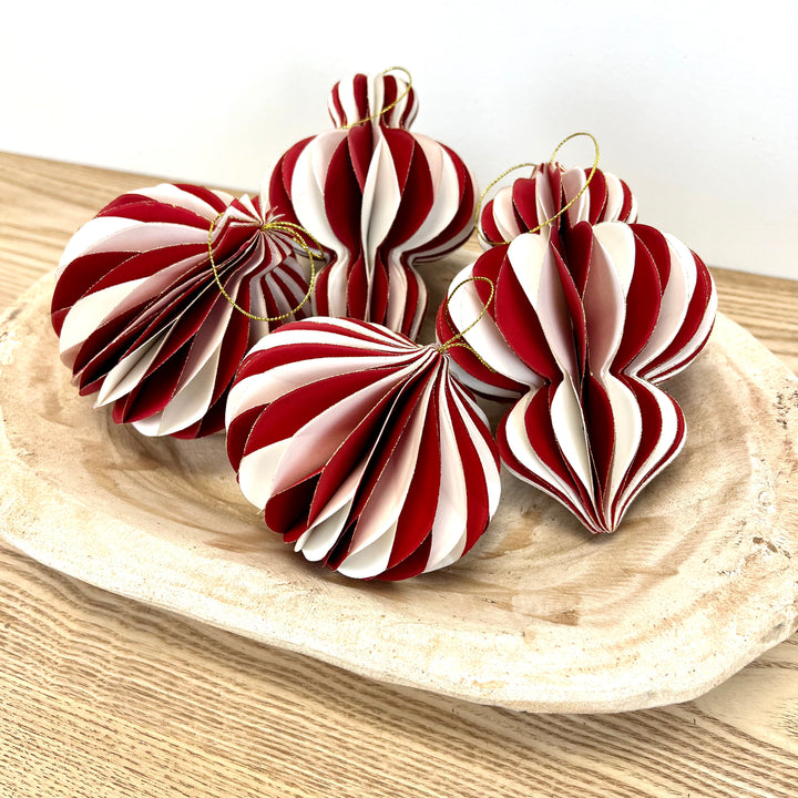 Paper Honeycomb Ornaments with Glitter Accent - Set of 4