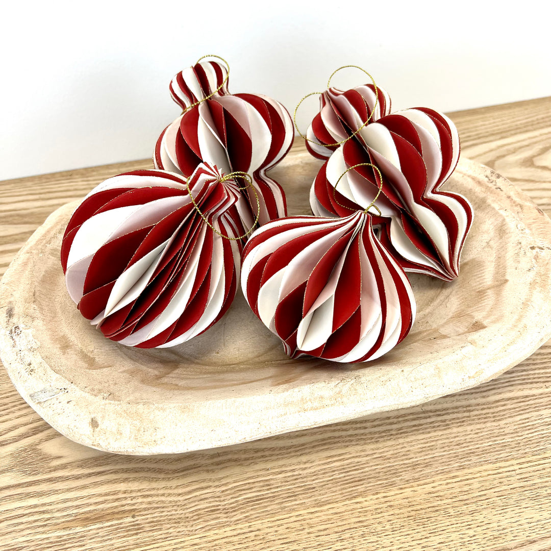Paper Honeycomb Ornaments with Glitter Accent - Set of 4