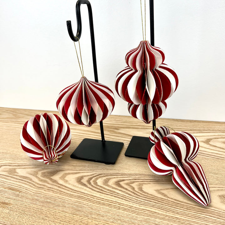 Paper Honeycomb Ornaments with Glitter Accent - Set of 4